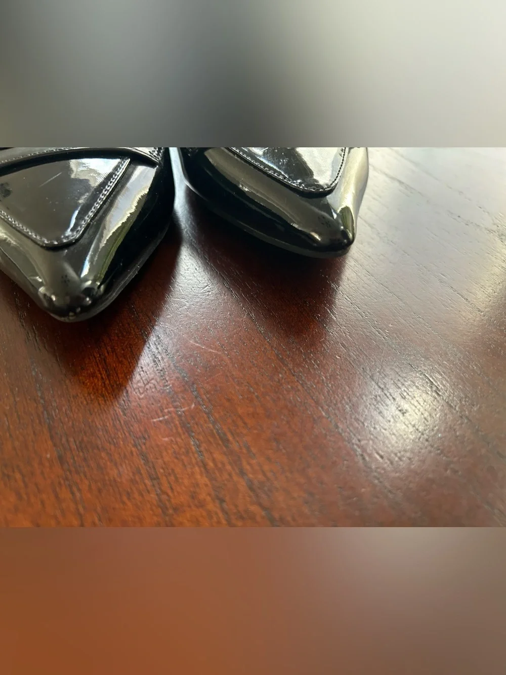 Pointed Toe Black Patent Loafer Flats size 8B It shows wear on the inside.